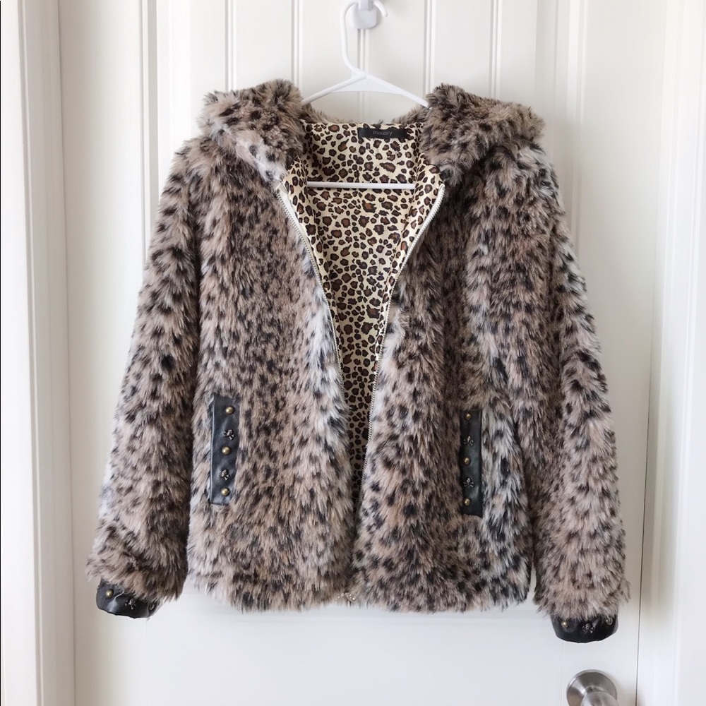 Women Moussy Leopard Faux Fur Coat
